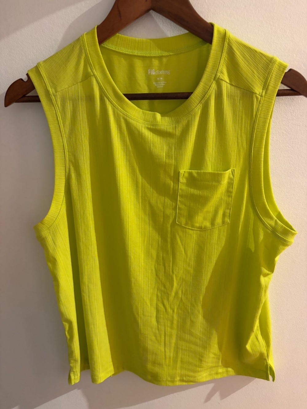 FIG Clothing Murdo Lime Green Ribbed Pocket Muscle Tank Top Size Medium M